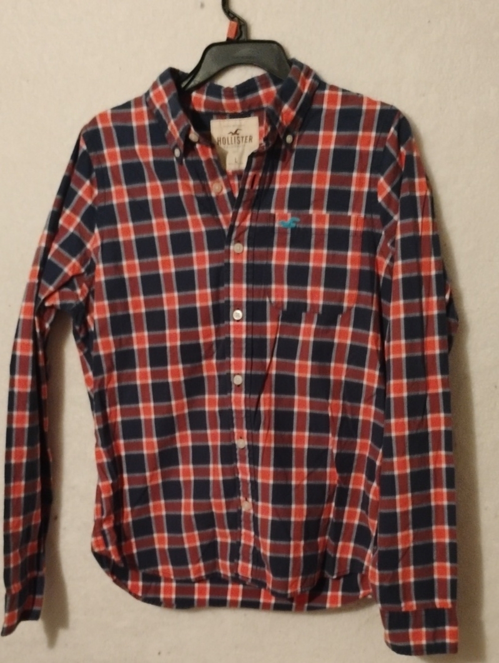 Hollister Red & Navy Plaid Button-Down Shirt